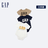 Gap婴儿春季LOGO纯棉连体衣儿童装404329开裆裤三件装 蓝棕白组合 73cm(6-9月)尺码偏小，选大一码