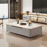 顶匠（DINGJIANG）岩板茶几电视柜组合轻奢高级感小户型现代简约长方形实木客厅家用 实木灰色茶几130*70*42【加高】