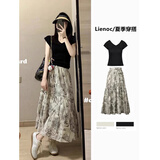 韩璐娇（hanlujiao）连衣裙女装2025夏季新款温柔风穿搭时尚小个子复古碎花裙子套装女 上衣+半身裙 M (建议95-105斤)