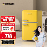 德姆勒（DEMULLER）118升复古冰箱小型大容量家用租房宿舍电冰箱 化妆品网红高颜值双门冰箱冷藏冷冻节能静音 118升【复古黄】上冷冻下冷藏