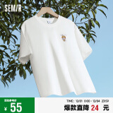 森马（Semir）[凉感T]x超级植物短袖T恤女抗菌2024夏宽松刺绣上衣109324100007