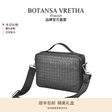 BOTANSA VRETHA相机包男款斜挎包小包便携随身手拿包男士编织真皮大容量手拎侧袋 黑色牛津布肩带