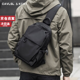 CavlslKcat斜挎包男士胸包潮牌休闲运动小背包大容量单肩包轻便简时尚小挎包 黑色 升级款12.9英寸