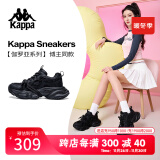 KAPPA卡帕女鞋老爹鞋女2024冬季新款加绒百搭厚底鞋子女透气网面运动鞋 黑色【四季款】脚胖拍大一码 37