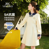 英氏（YEEHOO）女童连衣裙儿童公主裙中大童装洋装学院风休闲时尚春装  米白 160