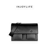 INJOYLIFE邮差包挎包斜挎休闲单肩真皮复古高级感品质男包学院风 黑色