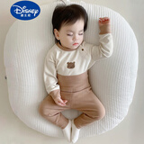迪士尼（Disney）宝宝德绒保暖内衣套装新生儿高腰护肚睡衣婴儿无骨秋衣秋裤打底衣 驼色[高腰套装] 90 CM