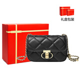 奥康（Aokang）包包女包新款单肩包牛皮小香风菱格包链条包生日新年礼物女友 赫本黑（礼盒款）