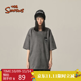 THE SIMPSONS辛普森一家卡通印花麂皮绒男女宽松圆领情侣短袖T恤 深灰 M (170/88A)