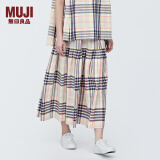 无印良品（MUJI）女式马德拉斯格纹宽摆裙长半身裙夏款裙子半裙纯棉格子裙女装 象牙色格纹 S (155/62A)