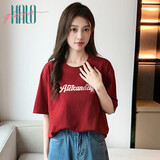 Halo Queen短袖T恤女纯色字母印花T恤夏季休闲宽松舒适上衣H143T1590