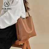 奥康包包女款2026年牛皮通勤大容量单肩水桶包生日新年情人节礼物 可可棕（大号）