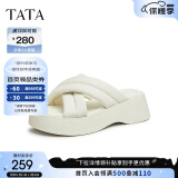 他她（TATA）云朵拖鞋黑色厚底一字带女鞋外穿松糕底凉拖新款WBS01BT3 米白 34