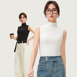 简云莫代尔棉打底衫女内搭纯色半高领背心洋气可外穿白色无袖t恤夏季