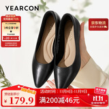 意尔康女鞋粗跟时装鞋浅口套脚高跟鞋工作女单鞋春秋 26905W黑色38