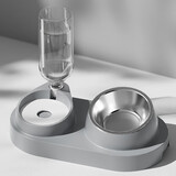 hoopet猫碗双碗不锈钢狗狗碗宠物猫粮食盆自动饮水器水碗喂食器陶瓷用品 【不锈钢款】雾霾灰蓝