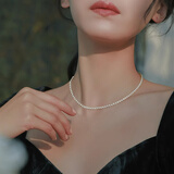 QPQK100%天然淡水小圆米珠项链2025年新款银镀金珍珠女锁骨颈链年轻款 4-4.5mm+延长链(38+5cm)