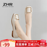 ZHR单鞋女软平底浅口豆豆女鞋仙女风轻便懒人鞋一脚蹬 AH95F 米色 35