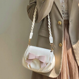 叕二叕包包女包斜挎包女学生百搭高级感生日礼物单肩包2024新款小众新款 白色+粉色蝴蝶结