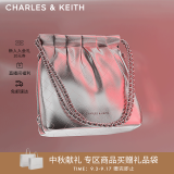 CHARLES&KEITH迷你菱格流浪包单肩斜挎双肩包包女包生日中秋礼物CK2-60782390 Silver银色 S