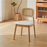 陶源木语藤编椅侘寂风欧式家用餐桌凳子实木餐椅带靠背椅现代简约书桌藤椅 原木色-白色软包【卡曼】