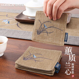 骆易家（Lorica） 刺绣茶杯垫新中式布艺复古隔热棉麻餐垫花瓶垫茶桌茶水垫子 蕙质兰心-麻色 杯垫9cm*9cm（一片装）