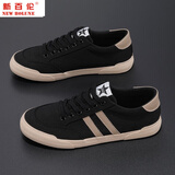 新百伦2025透气男士帆布鞋百搭潮流系带板鞋春季低帮平底男鞋软底休闲鞋 黑色 24147M 41