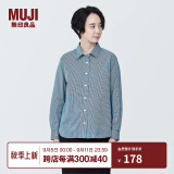 无印良品（MUJI）女式水洗平纹衬衫领长袖衬衫女士衬衣外套白衬衫纯棉全棉 烟熏绿色条纹 M(160/84A)