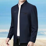 断码特价男士夹克衫中老年春秋休闲宽松高档夹克外套爸爸装 蓝色薄款374【春秋款】 185【150-160斤】