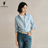 POLOWALK纯棉白色衬衫女2025秋季新款保罗女士通勤纯色长袖衬衣经典马标 浅灰蓝 M (160)