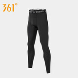 361°跑步运动套装速干衣男秋冬加绒保暖高弹体育生紧身训练健身服打底 黑线长裤 2XL