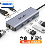 飞利浦Type-C扩展坞4K60Hz拓展坞usb-c转hdmi转换器网线口分线器转接头适用华为苹果macbook笔记本电脑