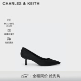 CHARLES&KEITH简约通勤尖头高跟鞋单鞋婚鞋女鞋子女CK1-60361352 Black Textured黑色纹理 41