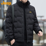 JEEP吉普羽绒服男冬季短款休闲立领外套男士潮牌保暖衣服男装 黑色 XL