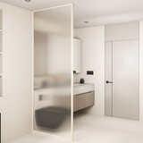 奶油风长虹玻璃屏风隔断墙客厅玄关遮挡现代简约洗手台浴室卫生间 四角直角+米白色