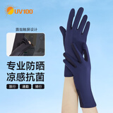 UV100骑行防晒手套男女春夏季防紫外线开车透气防滑露指触屏手套22503 透气款深邃蓝-遮蔽率99.67% F