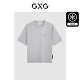 GXG男装 龚俊心选 夏季新款重磅系列精致小字母绣花圆领短袖T恤 麻灰色 M