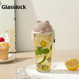 Glasslock玻璃杯卡通杯子大容量高颜值便携饮料咖啡凉水杯男女冷萃杯450ml