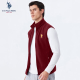 U.S. POLO ASSN.马甲男抓绒摇粒绒春秋立领无袖背心男装外套酒红2XL