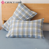 洁丽雅枕套一对A类抗菌纯棉四季亲肤床上用品枕套 绅士格-48*74cm*2