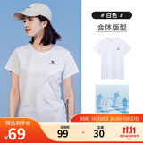 骆驼（CAMEL）运动速干T恤透气宽松户外休闲圆领情侣短袖夏季女款，白色L