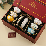 心饰园咖啡杯礼盒欧式高档骨瓷杯碟英式下午茶茶杯套装陶瓷生日礼物杯子 春风得意6杯碟+拱形架）酒红盒