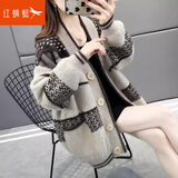 红蜻蜓针织衫女26年秋季新款外套女装宽松女士毛衣女线衣针织开衫女 咖啡色长袖 均码 （适合80-130斤）