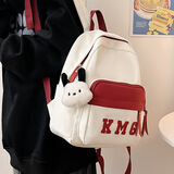 栢启歆书包双肩包女轻便小背包小型ins风小巧外出防水日系小众逛街女神 字母背包【酒红色拼白色】