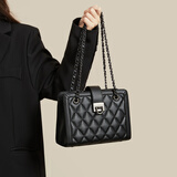 红蜻蜓包包女包牛皮链条托特包时尚通勤大容量单肩包七夕礼物送女友老婆 黑色