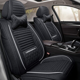 老垫家新款亚麻汽车坐垫四季通用座椅套布艺座垫全包围汽车座套 文雅-固定腰靠-神秘黑-豪华版 朗逸桑塔纳速腾捷达宝来帕萨特