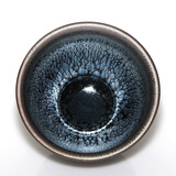 建缘天成 建盏茶杯油滴鹧鸪斑百花兔毫陶瓷杯原矿釉品茗杯精致小盏一口杯 1只银蓝滴小束口6.8x4.5