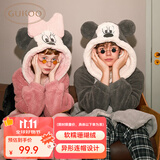 果壳（Gukoo）情侣睡衣冬款毛绒女家居服保暖连帽卡通睡袍男 米奇浅灰睡袍 2XL