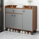 赛初 鞋柜简易家用多层收纳客厅门口玄关柜小户型储物鞋柜架子 【三门一抽】大杉胡桃色90*30*84