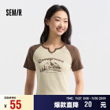 森马（Semir）短袖T恤女短款设计感印花2024夏季插肩袖紧身套头衫109324100036